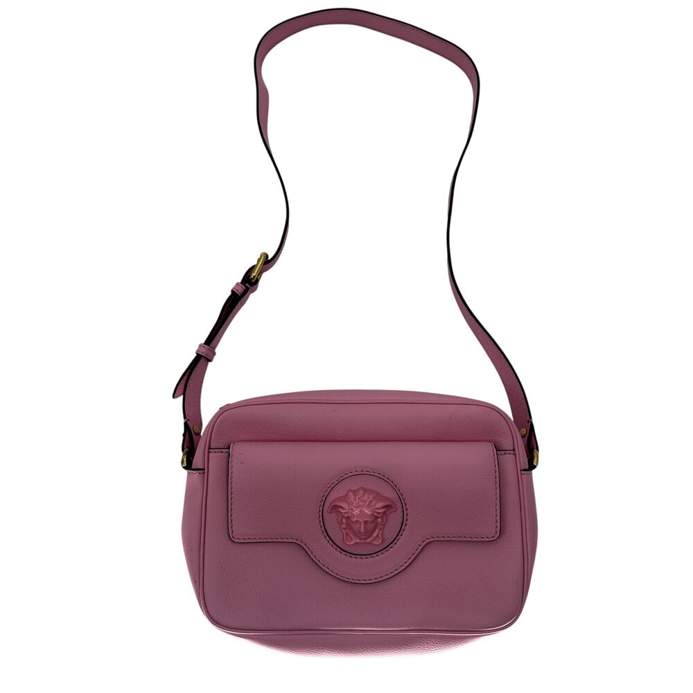 Versace La Medusa Grained Calfskin Leather Camera Crossbody Bag Pink Women's OS